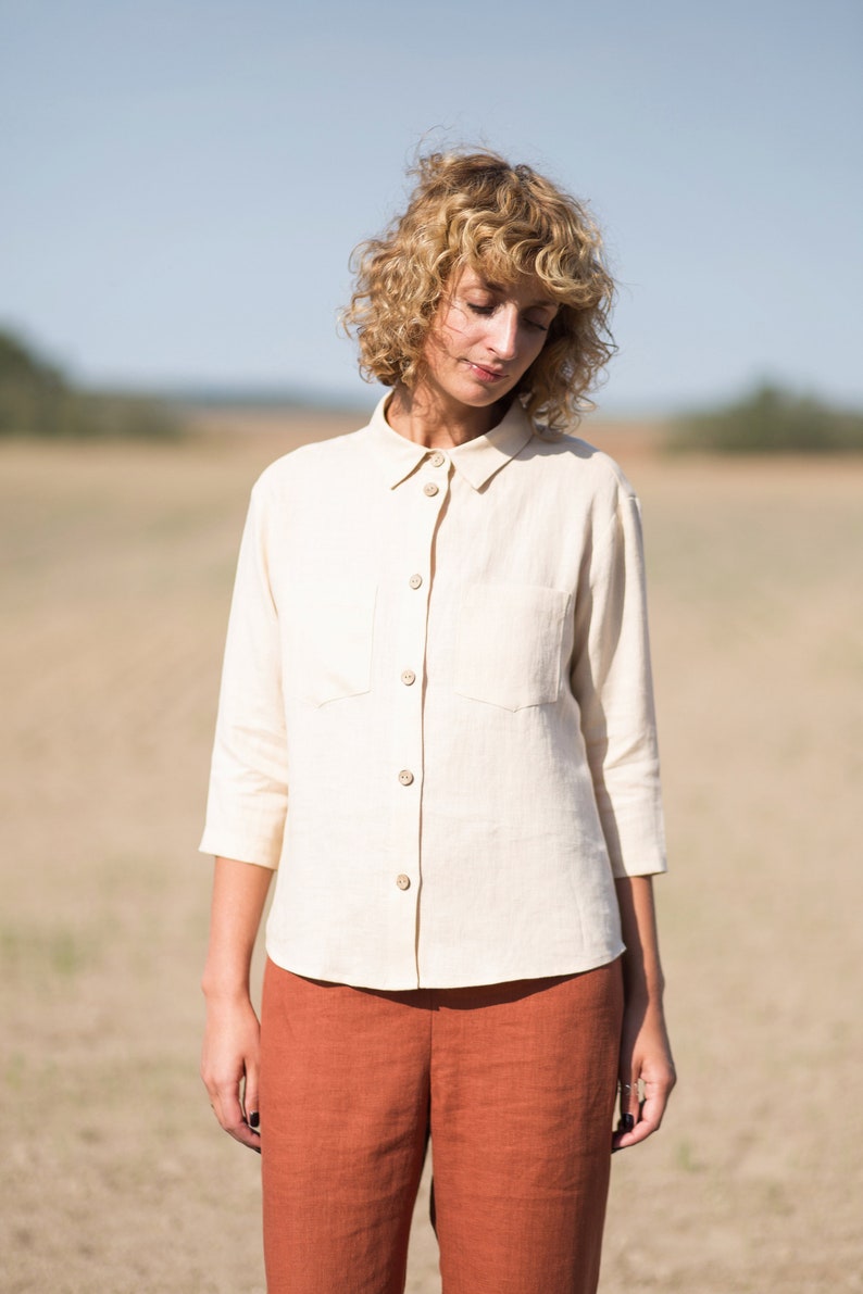 Classic linen shirt in ivory / Button up linen top / OFFON CLOTHING image 3