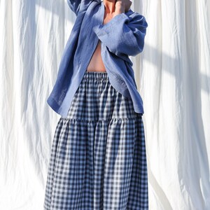 Checkered organic cotton tiered skirt with elasticated waist OFFON CLOTHING image 9