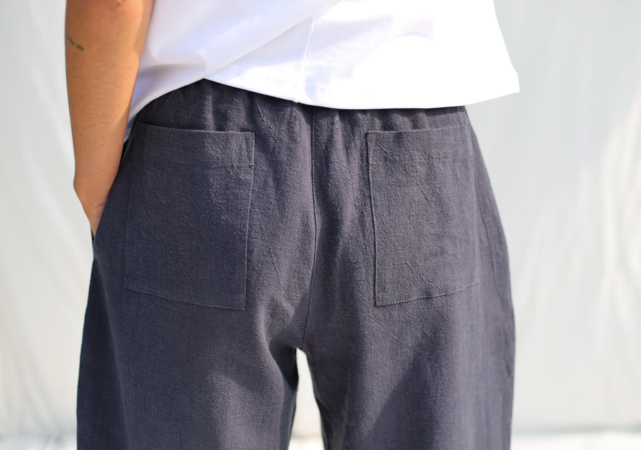 Heavy Linen Balloon Trousers VIVIAN in Navy Blue Color • OFFON 