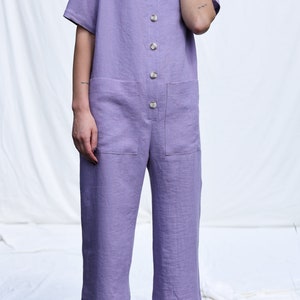 Loose linen V-neck jumpsuit / OFFON CLOTHING image 5