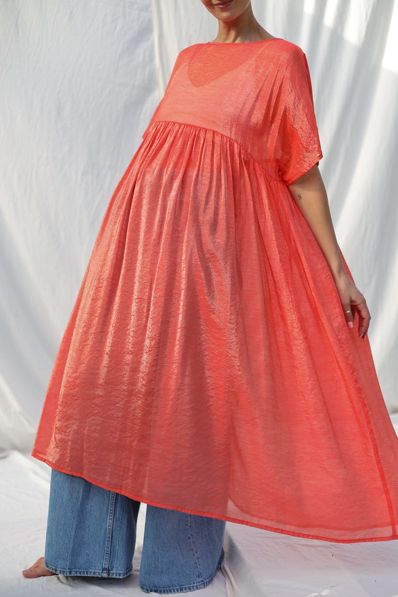 Coral viscose organza oversized dress SILVINA OFFON CLOTHING zdjęcie 4
