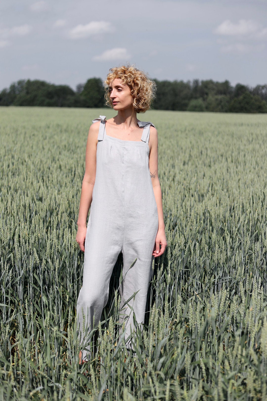 Tie-strap Linen Jumpsuit / Sleeveless Linen Romper / OFFON - Etsy