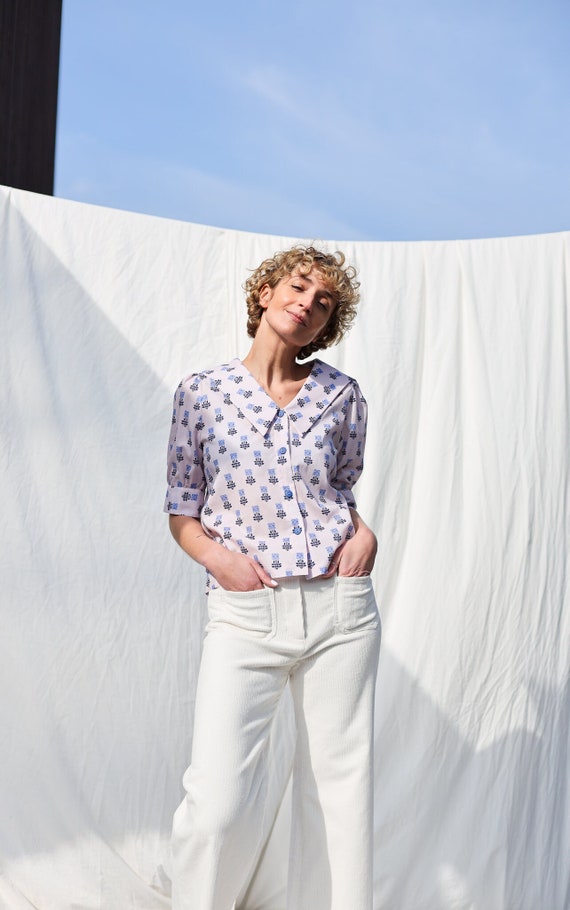 Sailor Collar Elegant Silky Cotton Blouse HALI OFFON - Etsy
