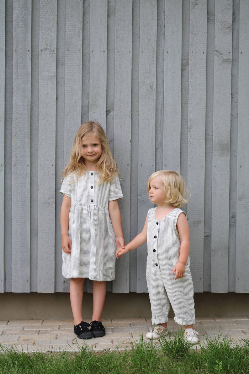 Matching Dress Linen Dress Matching Mommy and Me Striped Dresses Matching Linen Outfit Handmade by OFFON image 5