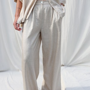 Silver metallic linen and viscose wide leg palazzo pants OFFON Clothing zdjęcie 8