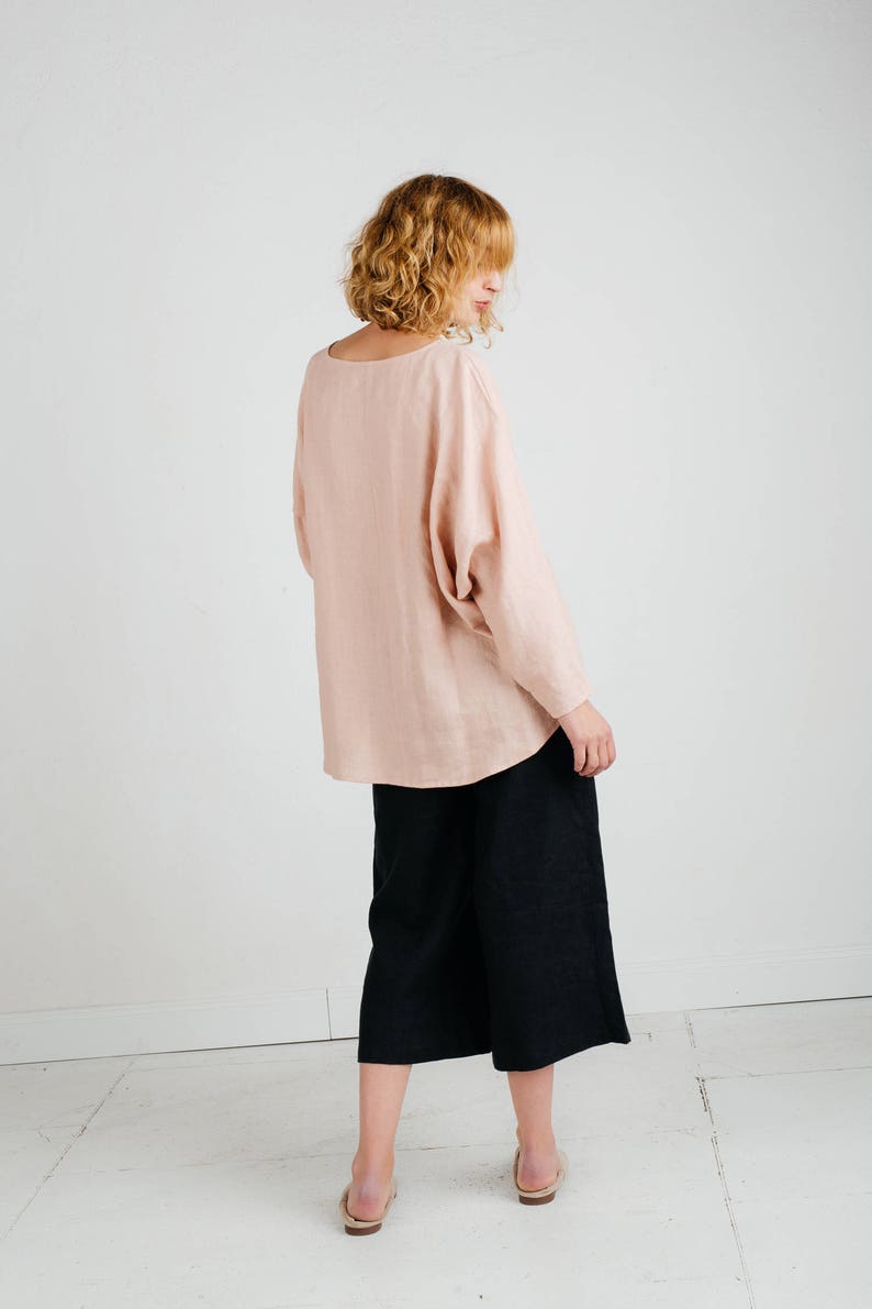 Linen loose fitting blouse / Long sleeve linen top / Handmade by OFFON image 5