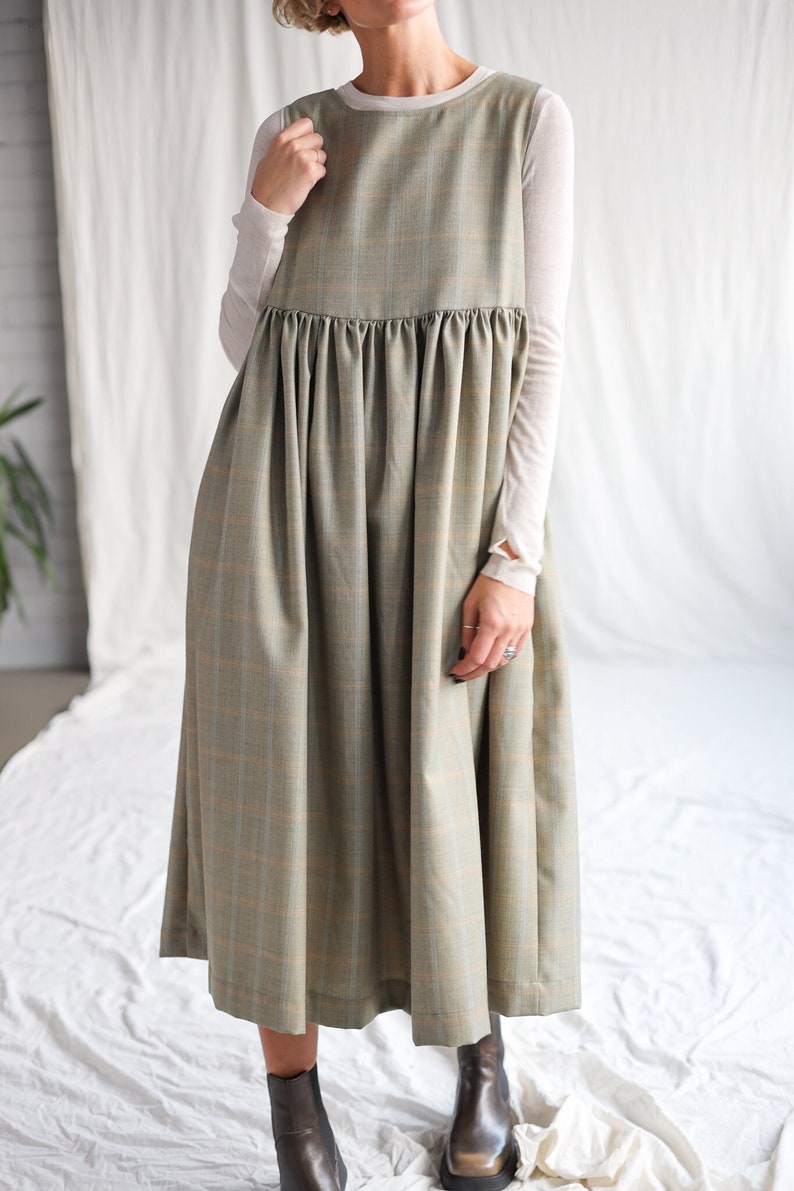 Plaid wool pinafore style dress OFFON Clothing image 1