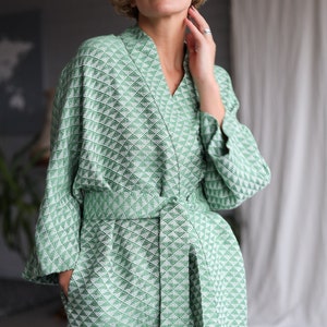 Jacquard linen geometric pattern kimono style jacket / OFFON CLOTHING image 5