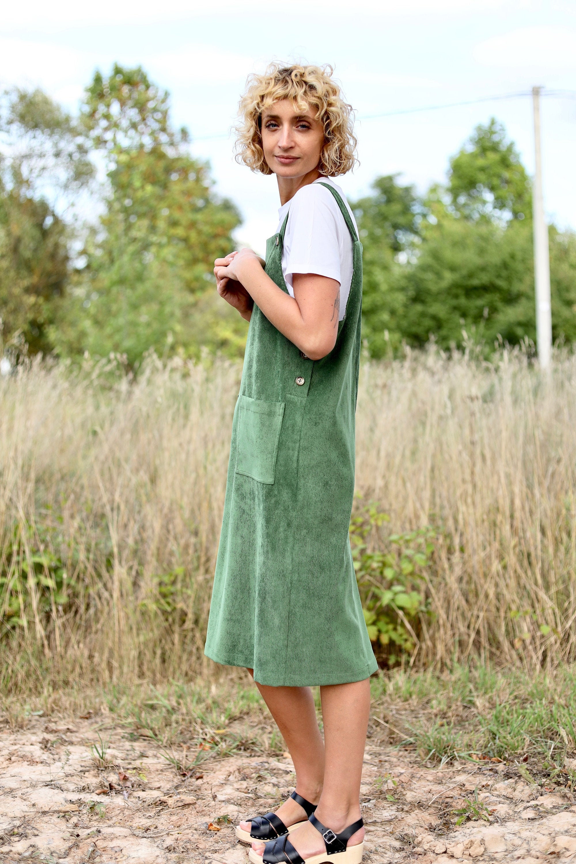 Corduroy Pinafore Dress Apron Needlecord Dress With Pockets Etsy