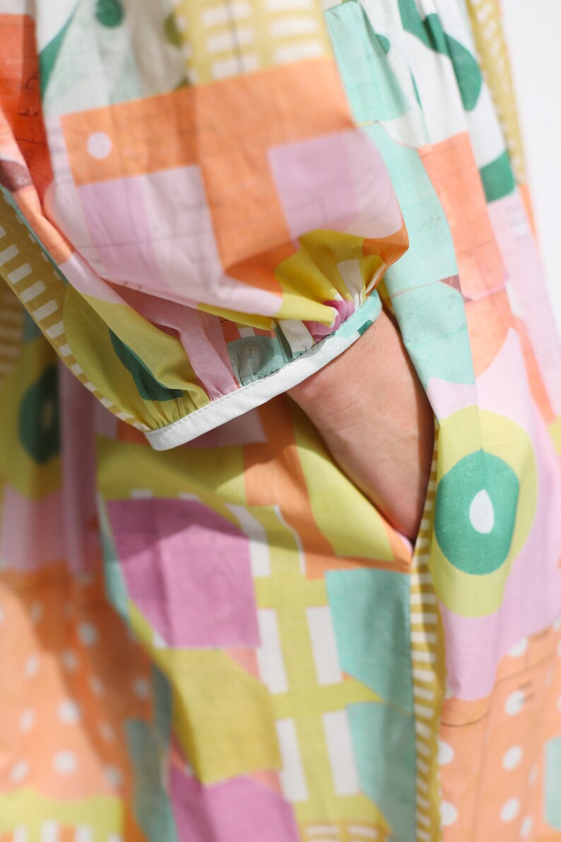 Oversized voluminous sleeves abstract print silky cotton dress GRETA OFFON CLOTHING zdjęcie 9