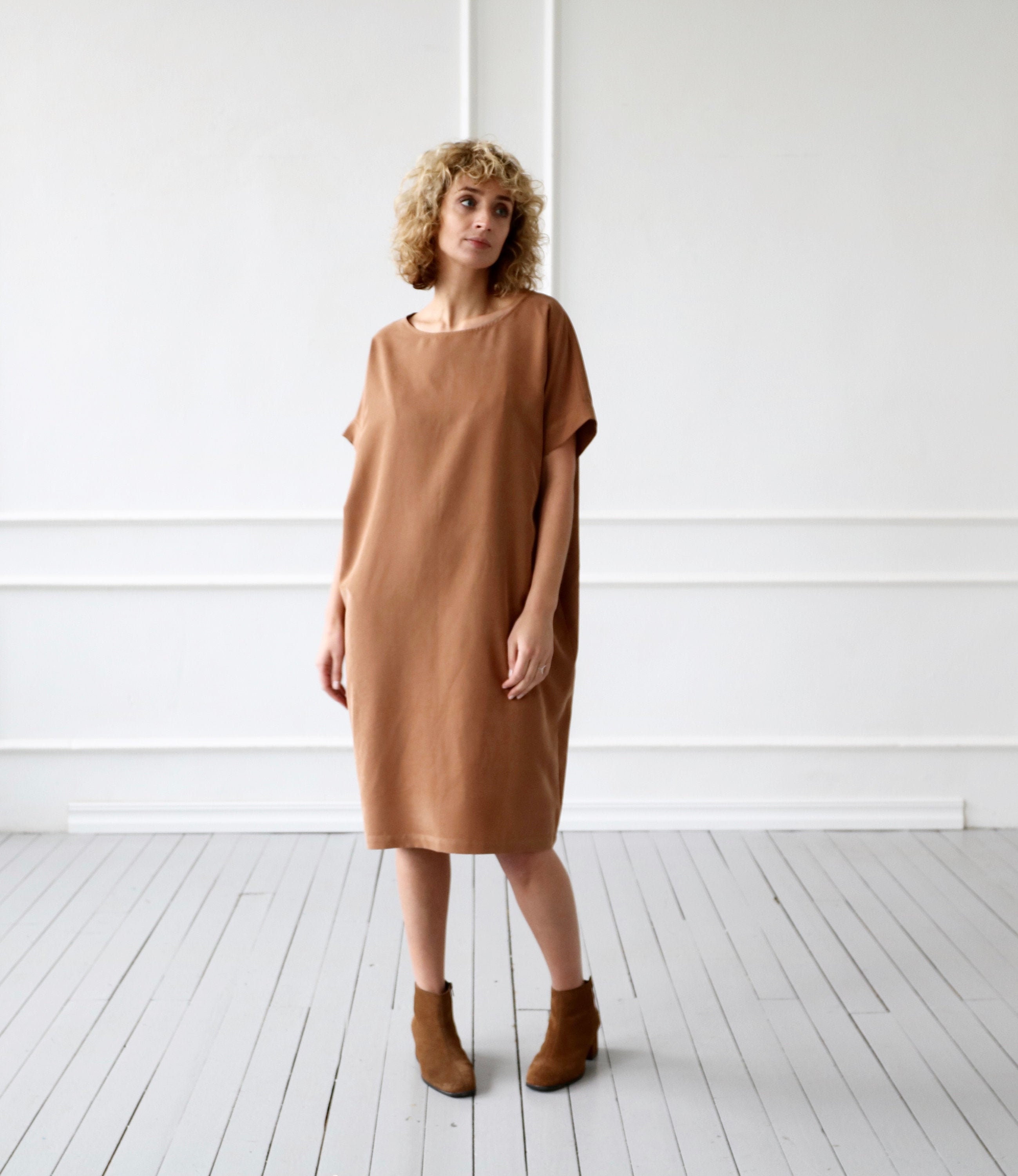brown sack dress Brown Wool Dress