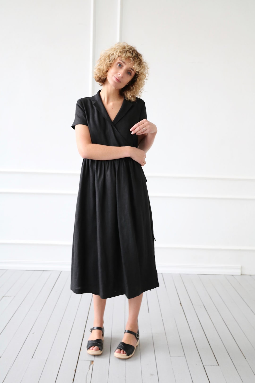 Black Linen Wrap Dress Zulu Linen Wrap Dress In Navy LUXMII