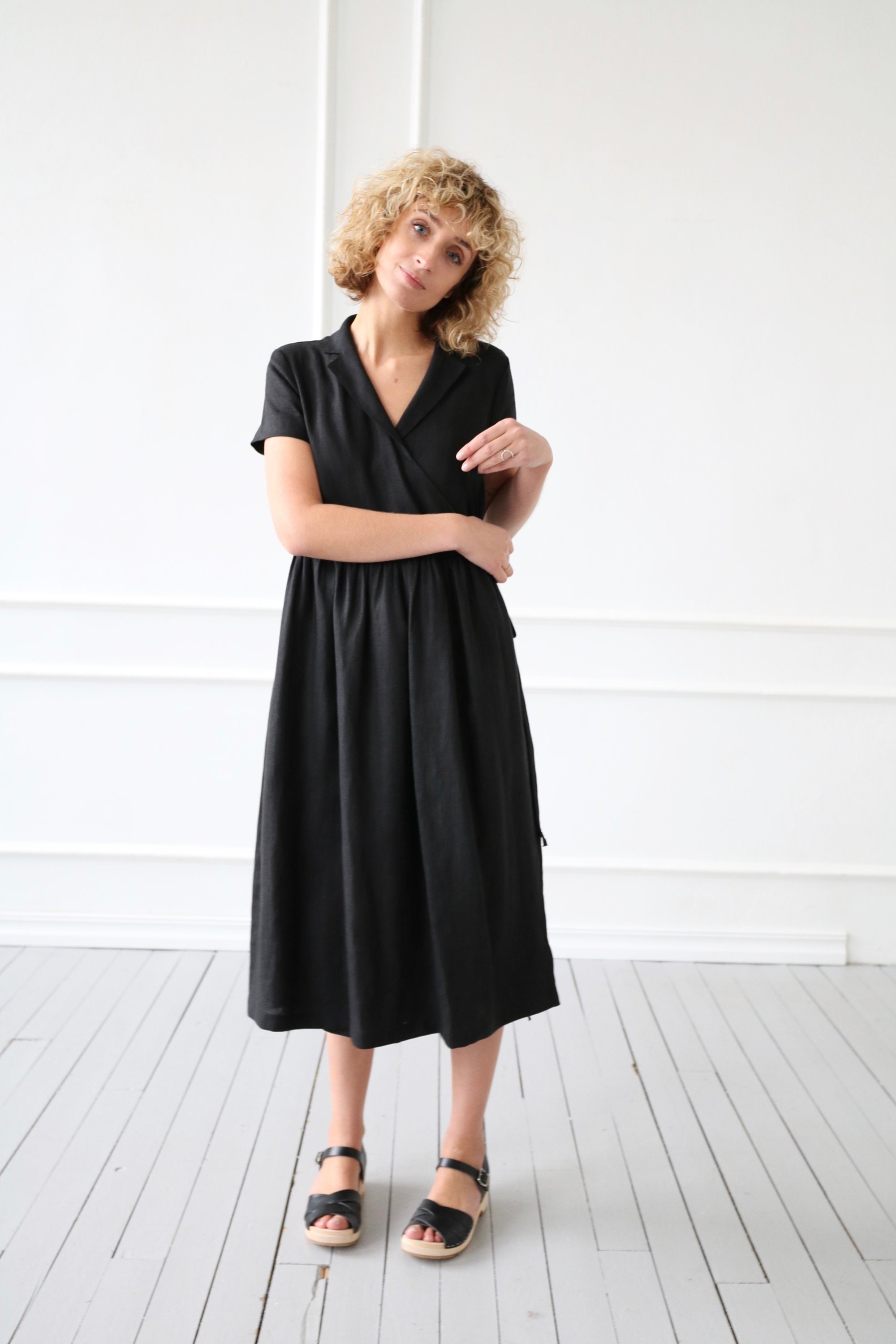 Black linen wrap dress / OFFON CLOTHING