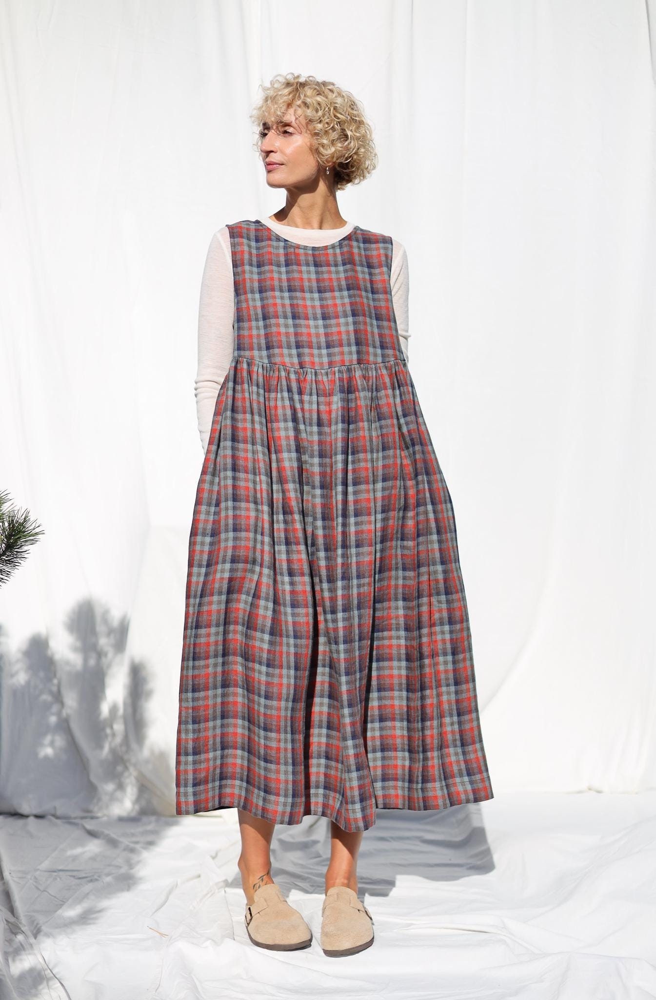 Sleeveless plaid linen smock dress SCOTLAND • OFFON CLOTHING
