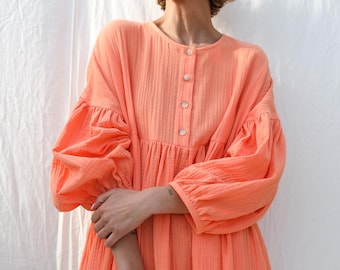 Double gauze oversized dress GRETA with voluminous sleeves • OFFON CLOTHING