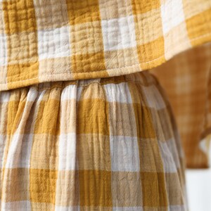 Double gauze mustard checks skirt with elastic waistband OFFON CLOTHING image 7