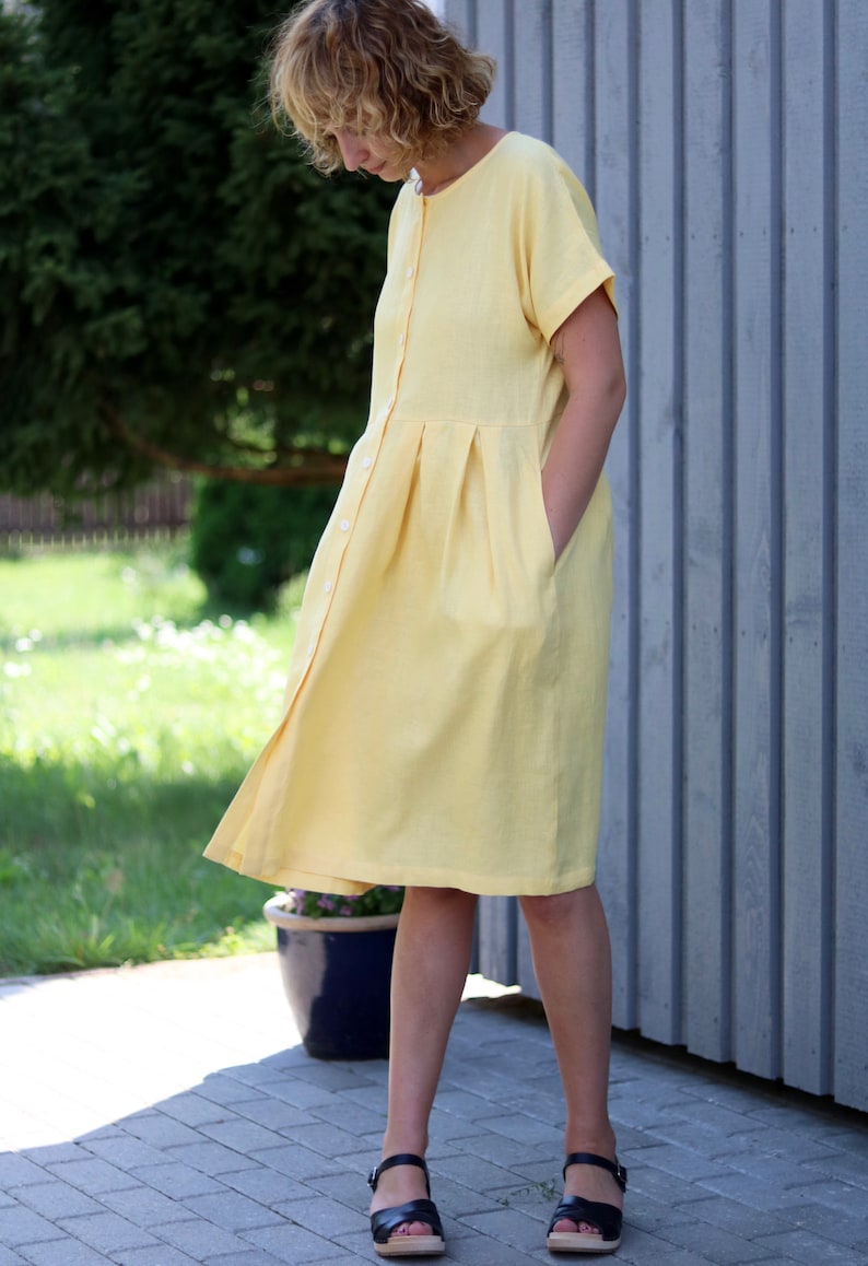 Button up linen summer dress / OFFON Clothing image 3