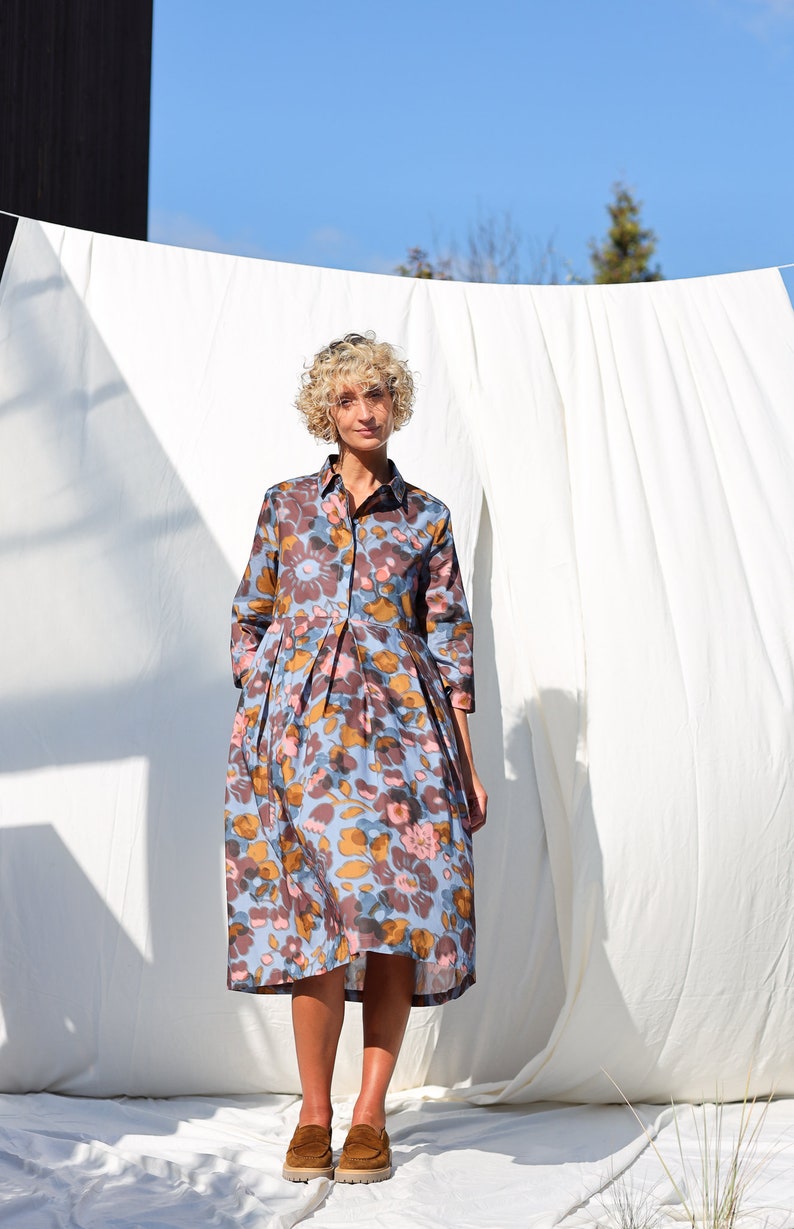 Loose Fit Blurry Flower Print Shirt Dress OFFON CLOTHING Etsy