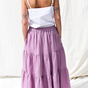 Linen Tiered Skirt With Elasticated Waist/offon CLOTHING - Etsy