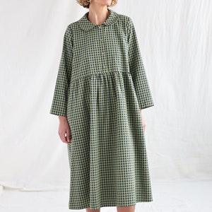 Loose Peter Pan Collar Olive Gingham Dress MELODY OFFON - Etsy