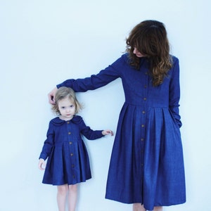 Girls Denim Dress Girls Long Sleeved Handmade Dress Indigo Denim Dress Handmade by OFFON Clothing image 5