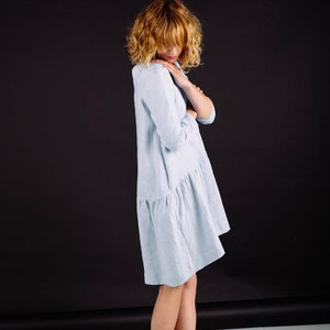 Smock Linen Dress Long Sleeve Linen Dress Loose Linen Dress In Sky Blue Handmade by OFFON image 5