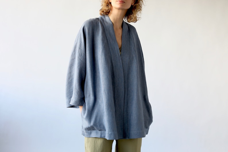 Linen jacketKimono style jacketLinen wrap jacketOFFON CLOTHING