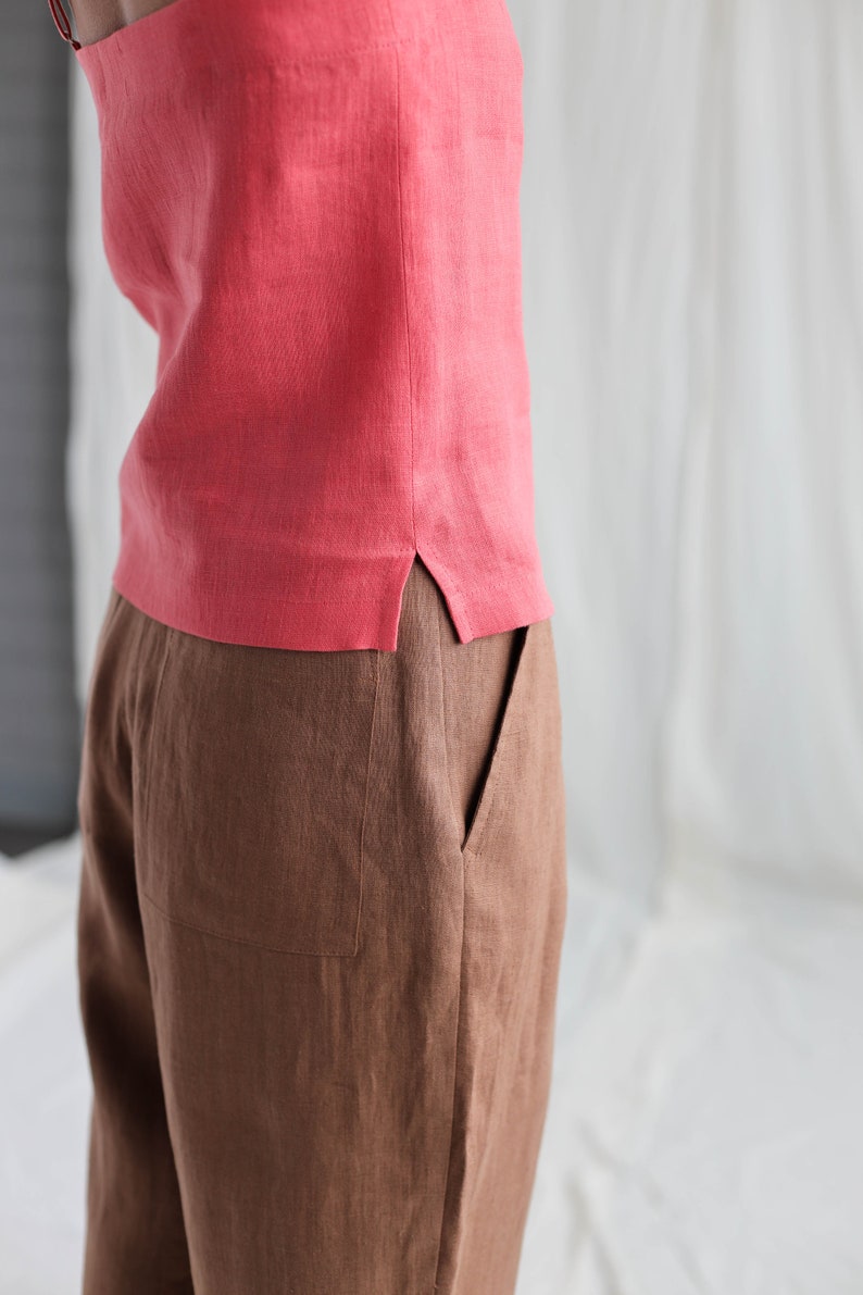 Boxy Hazel Linen Tapered Leg Trousers OFFON Clothing - Etsy