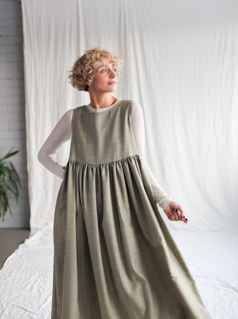 Plaid wool pinafore style dress OFFON Clothing image 2