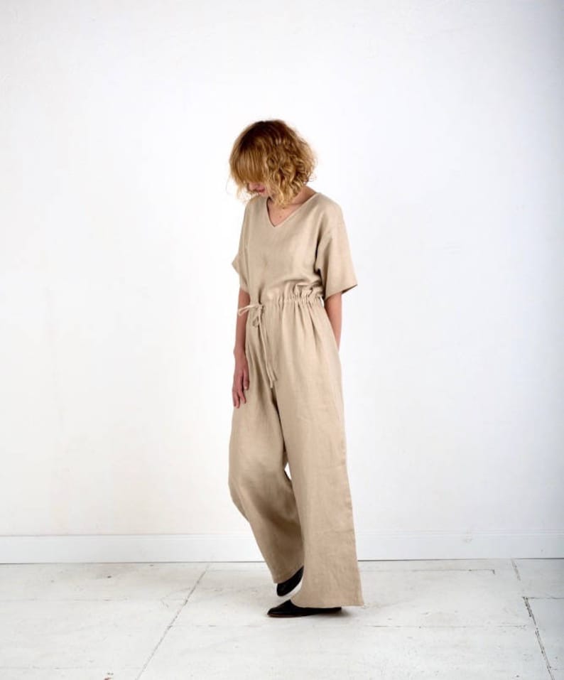 beige linen jumpsuit