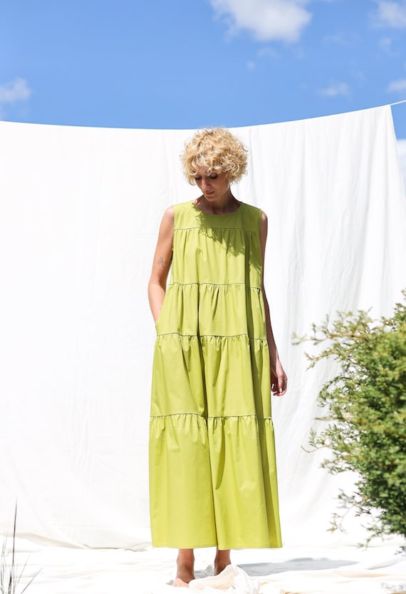 Sleveless Tiered Maxi Cotton Dress JULIE / OFFON CLOTHING - Etsy