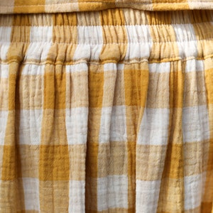 Double gauze mustard checks skirt with elastic waistband OFFON CLOTHING image 9