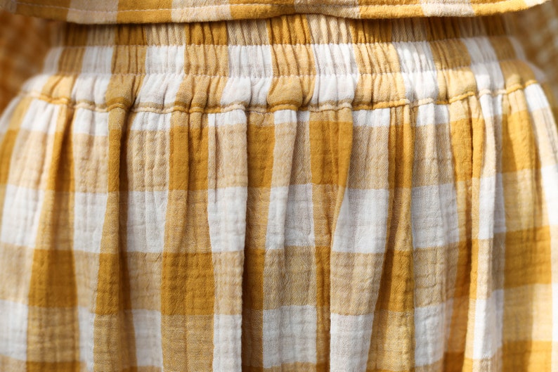 Double gauze mustard checks skirt with elastic waistband OFFON CLOTHING image 9