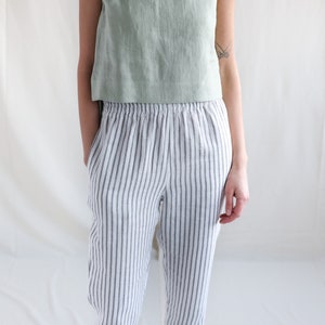 Linen Cropped Leg Trousers in Stripes. Handmade by OFFON Clothing - Etsy