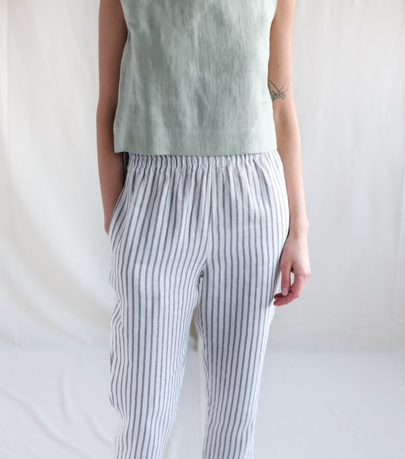 Ready to ship/Linen cropped leg trousers/Handmade by OFFON Clothing image 5