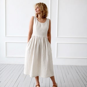 Sleeveless striped linen dress / OFFON CLOTHING image 4