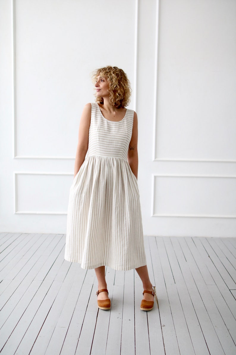Sleeveless striped linen dress / OFFON CLOTHING image 4