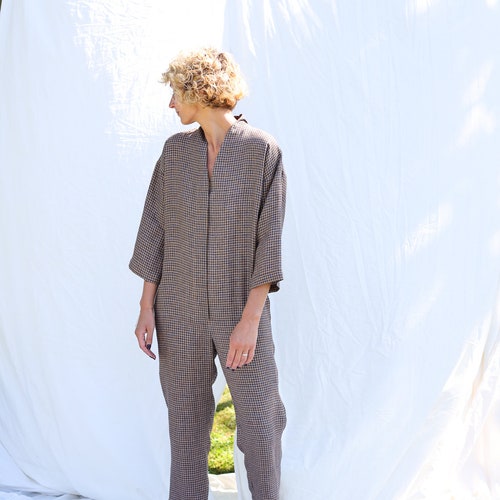 Gingham linen relaxed fit jumpsuit • shops OFFON CLOTHING