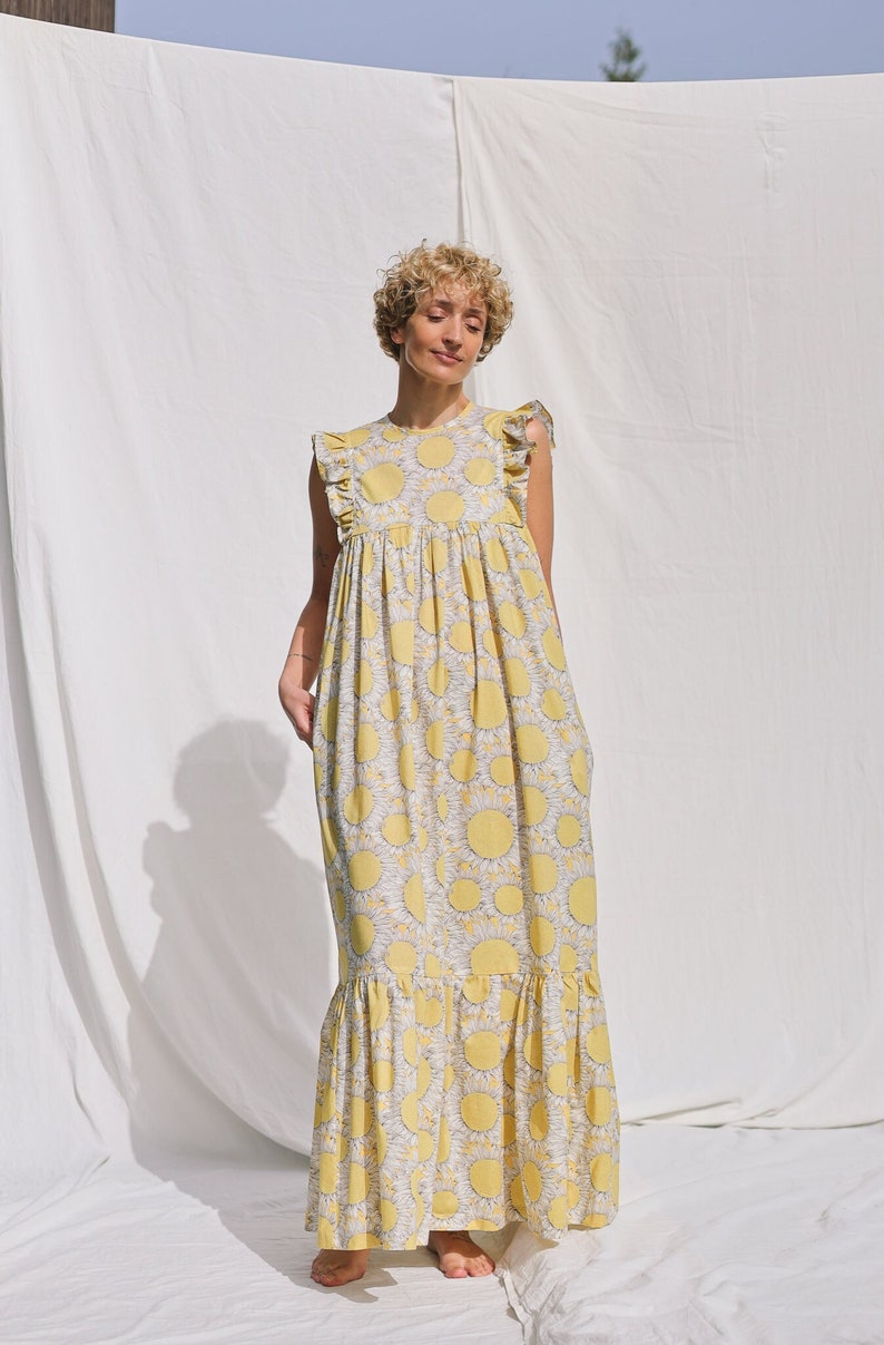 Élégante robe trapèze sans manches en coton soyeux SUNSHINE OFFON CLOTHING image 1