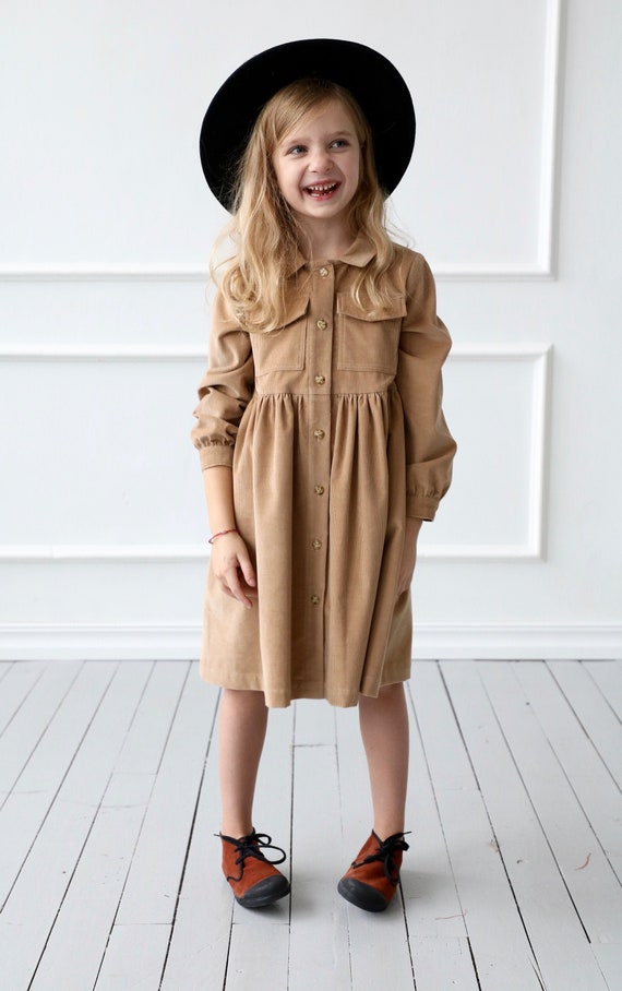 brumoso tomar el pelo Algún día Vestido camisero de pana para niñas / Vestido de invierno para - Etsy España