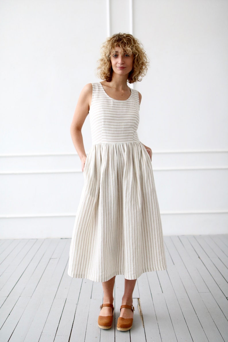 Sleeveless striped linen dress / OFFON CLOTHING image 2