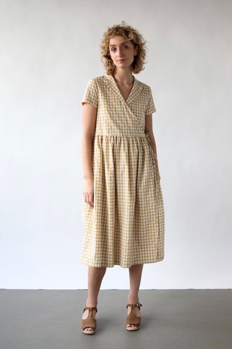 Checkered Cotton Wrap Dress/offon CLOTHING - Etsy