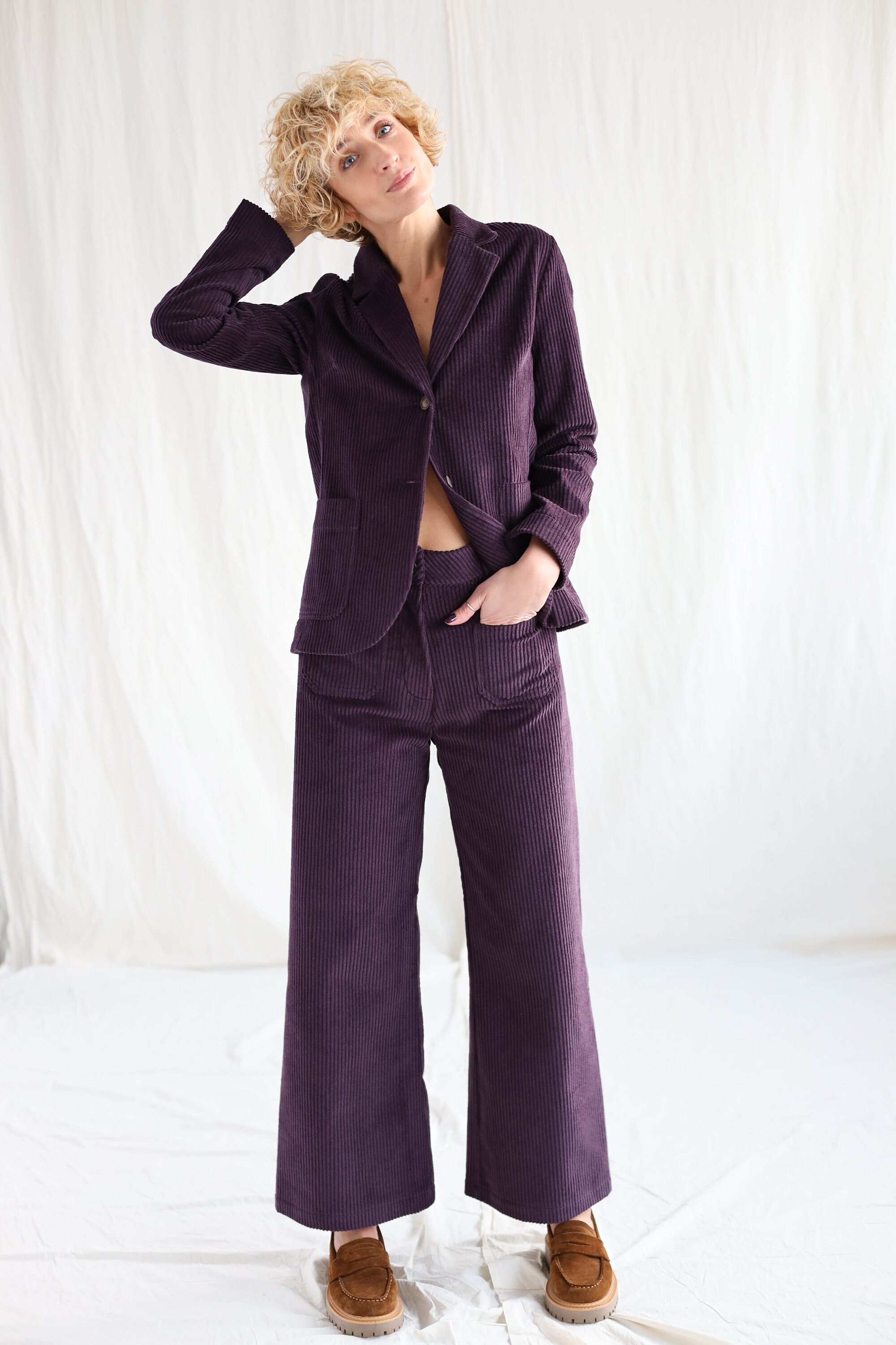 Veste Oversize En Velours Côtelé Roxy Slow Song LI Pour Femme - Coupe Boyfriend, Doublure Coton, Violet