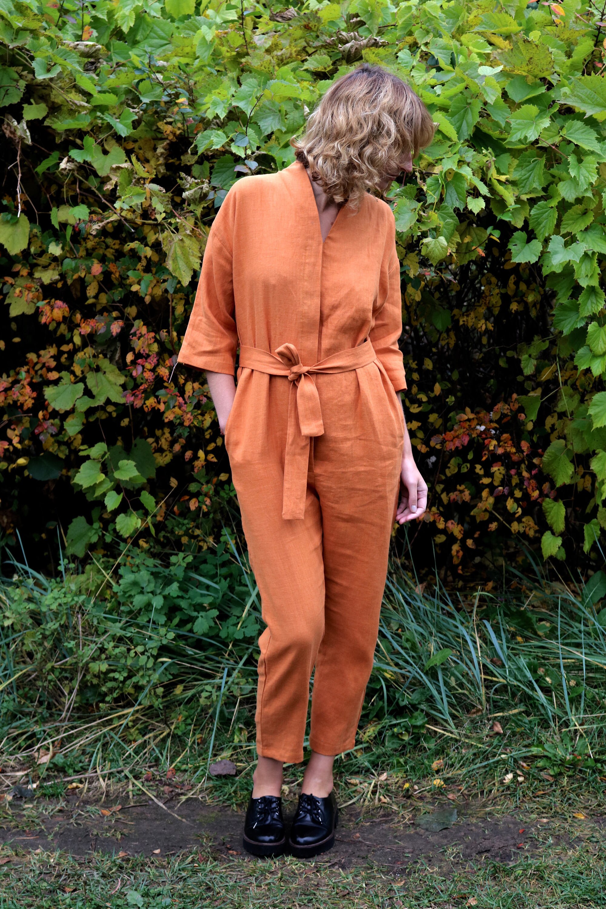 Linen Kimono Style Relaxed Jumpsuit 