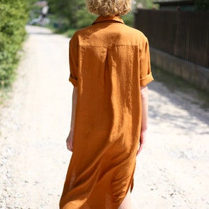Oversize linen shirt dress in meerkat color / Handmade by OFFON CLOTHING image 4