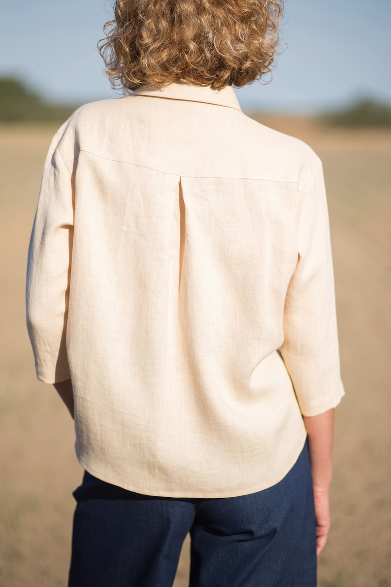 Classic linen shirt in ivory / Button up linen top / OFFON CLOTHING image 7