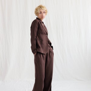 Elegant linen two pieces suit / Blazer and palazzo trousers linen set OFFON Clothing zdjęcie 2