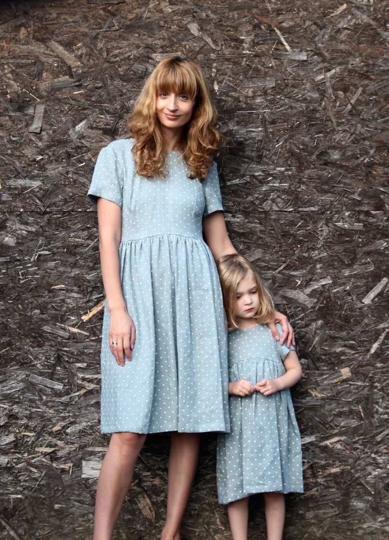 Matching Dresses Matching Mommy and Me Dresses Polka Dot Dress Linen Dresses Mint Linen Dresses Handmade by OffOn image 2