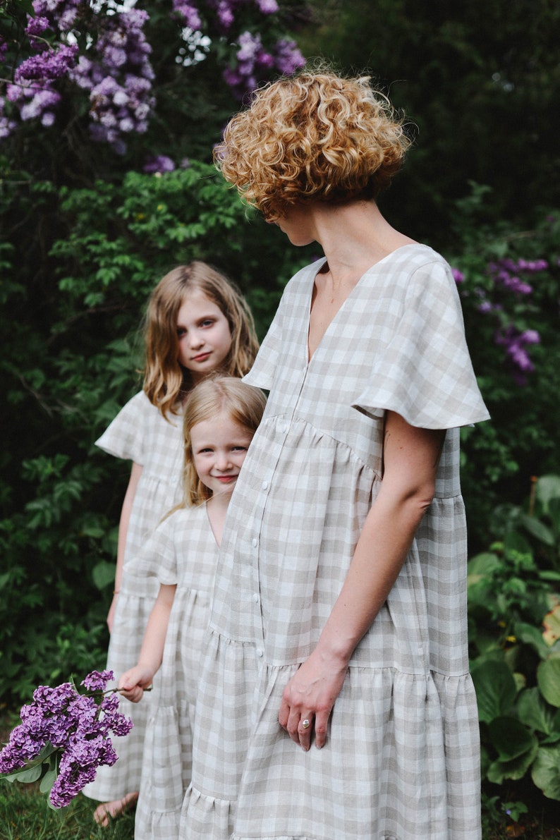 Linen mommy and me checkered dress / OFFON CLOTHING image 4