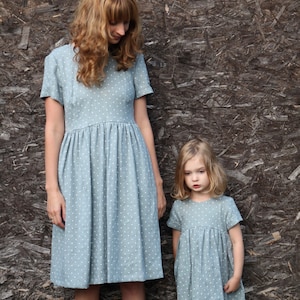 Matching Dresses Matching Mommy and Me Dresses Polka Dot Dress Linen Dresses Mint Linen Dresses Handmade by OffOn image 4